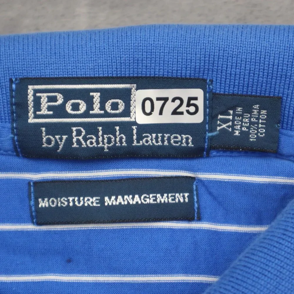 Polo Shirt Mens XL Blue Striped Ralph Lauren Moisture Management Pima Rugby Golf